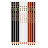MUJINHUA Professional Charcoal Pencils Drawing Set, Colour Pencils Sketch Highlight White Pencils for Drawing, Sketching, Shading, Blending, for Beginners & Pro Artists, Set of 12