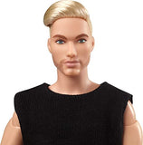 Barbie Signature Looks Ken Doll (Blonde with Facial Hair) Fully Posable Fashion Doll Wearing Black T-Shirt & Vinyl Pants, Gift for Collectors