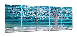 SYGALLERIER Metal Tree Wall Decor Handcrafted Artwork on Aluminum Blue and Silver Color Pictures Modern Willow Tree Art for Living Room Bedroom Dinning Decoration