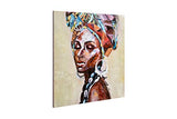 Large Canvas Prints Wall Art Photo for Home, African American Black Girl Oil Paintings, 3D Hand Painted Colorful Modern Indian Worman Pictures for Bedroom, Living Room, Ready to Hang 36x36 Inches