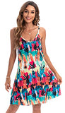 Summer Dresses for Women Casual Tank Sundress Beach Floral Spaghetti Straps Pocket Loose Cover Ups(COLRD,L)
