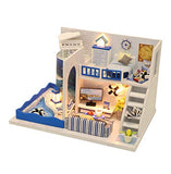 Cool Beans Boutique Miniature Wooden Dollhouse DIY Kit Blue Dollhouse DIY Beach Home with Pool with Dust Cover - Architecture Model kit (English Manual)