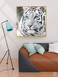 Fundaful DIY 5D Diamond Painting Kits for Adults Full Round Drill Diamond Dotz White Tiger Paint by Number Shiny Rhinestone Embroidery Cross Stitch Animal Picture Christmas Gift