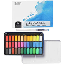 Stationery Island Creative Collection Watercolor Paint Set – 36 Full Pan Colors + 1 Aqua Brush + 1 Paintbrush + Mixing Palette in A Tin Case. Lightweight & Portable Art Set