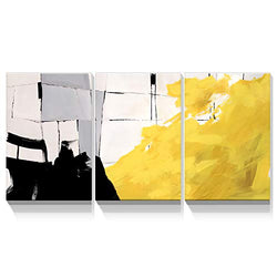 Looife 3 Panel Canvas Wall Art for Living Room - 3 Piece 12x16 Inch Abstract Black Yellow and White Hand Painted Artwork Prints Wall Decor, Ready to Hang