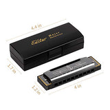 Eastar Major Blues Harmonica 10 Holes C Key Beginner Harmonica For Kids and Adults Students with Hard Case and Cloth, Black