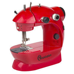 Bruvoalon Mini Sewing Machine with Upgrade Material Adjustable Double Threads and Two Speeds Portable Crafting with Cutter and Foot Pedal for Household, Travel, Kids, Beginners, DIY (Red)