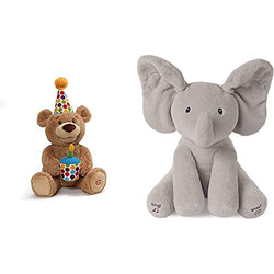 GUND Happy Birthday Animated Bear Singing Light Up Plush Stuffed Animal, 10" & GUND Animated Flappy The Elephant Stuffed Animal Baby Toy Plush, Gray, 12"