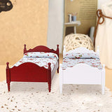 LQKYWNA 1/12 Miniature Single Bed with Floral Cloth Mini Bedroom Wooden Furniture Models for Dolls DIY Home Decorations (Brown)