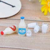 Hiawbon 9 Pcs 1:12 Mini House Food Accessories Miniature Milk Iron Basket with Milk Bottles and Milk Cups Miniature Milk Models Mini House Drink