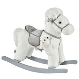 Qaba Kids Plush Ride-On Rocking Horse with Bear Toy, Children Chair with Soft Plush Toy & Fun Realistic Sounds, White