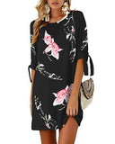 YOINS Summer Dresses for Women Floral Print Half Sleeves T Shirts Solid Crew Neck Tunics Self-tie Blouses Mini Dresses Floral -Black 04 S