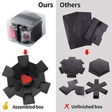 Wanateber Explosion Box, DIY Explosion Gift Box with 6 Faces, Assembled Handmade Photo Box for Birthday Gift, Anniversary, Valentine's Day, Wedding (Black)