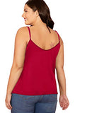 Romwe Women's Plus Size Draped Neck Casual Spaghetti Strap Satin Cami Tank Top Red 2X Plus