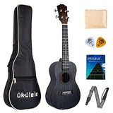 HUNYYN 23 Inch Concert Ukuleles for Adults, Best Ukulele for Beginners Adults, Black Mahogany Musical Instrument, ukulele Case, strap, Tuner, Capo, Music Books, Extra Strings, Picks, All in One Kits