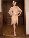 BABEYOND Flapper Dress 1920s Gatsby Dress Women's Long Fringed Dress Sequins Art Deco Dress (Rose Gold, Medium)