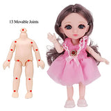 Beem Jun 6 Inch Mini Girl Bjd Dolls 16 cm Ball Joints Doll with Accessories Small Cute Pups Grey Eyes Adorable Clothing Dress Up Pink Princess Outfit Dolly Best Gift for 3 Years+(Pink)