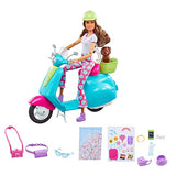 Barbie Travel Playset with Fashionistas Travel Doll (11.5 in Brunette) and Scooter, Pet Puppy, Stickers & Travel Accessories, Gift for 3 to 7 Year Olds