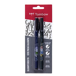 Tombow 62038 Fudenosuke Brush Pen, 2-Pack. Soft and Hard Tip Fudenosuke Brush Pens for