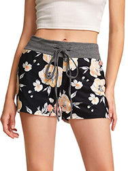 SweatyRocks Workout Yoga Shorts Pants Hot Shorts for Women Orange Floral Print Medium