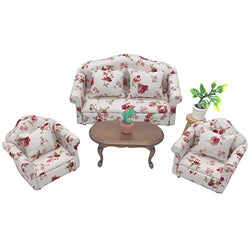 IYSHOUGONG 1 Set Dollhouse Accessories White Fabric Sofa Miniature Toys Couch Chairs Dolls House Furniture Couch & Chair for Living Room