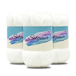 Bamboo Cotton Yarn for Crocheting - Soft Sport Knitting - Bamboo Yarn - Soft Yarn for Babies (Set of 3) (White)