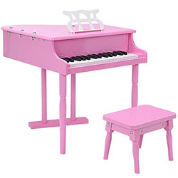 Goplus Classical Kids Piano, 30 Keys Wood Toy Grand Piano w/ Bench, Mini Musical Toy for Child (Pink)