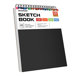 Soucolor 9" x 12" Sketch Book, 1-Pack 100 Sheets Spiral Bound Art Sketchbook, Acid Free (68lb/100gsm) Artist Drawing Book Paper Painting Sketching Pad