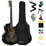 Donner 40 Inch Beginner Acoustic Guitar Cutaway Acustica Guitarra Bundle Kit with Pickup Free Online Lesson Bag Tuner Capo Strap Mini Jumbo for Adult Travel Teen Right Hand Black Brown DAJ-110CD