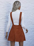 Romwe Women's Pinafore Flare Corduroy High Waist A-Line Skater Mini Overall Skirt Burnt Orange S