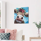Farm Animal Canvas Cow Wall Art: Wearing Flowers on The Head Cow Canvas Painting Wall Art for Living Room (24'' x 24'' x 1 Panel)