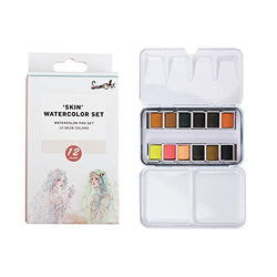 SEAMIART Watercolors Paint Set of 12 Assorted Skin Watercolor Pans in Portable Tin Box for Artists Art Watercolor Painting