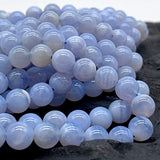 African Blue Lace Agate Beads (Grade AAA- Rare Sky Blue Color) Natural Crystal Chakra Energy Healing Stone Ideal for Necklace Bracelet DIY Jewelry Making Smooth Round 8mm