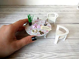 Miniature Mail Set With Letter Paper Envelopes Feather Ink Perfume and Plant.