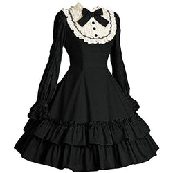 I-Youth Women's Long Sleeves Gothic Dress Multi Layers Classic Goth Dress Halloween Cosplay Costume (XXXL, Black)