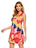 Romwe Women's Sleeveless V Neck Tie Dye Tunic Tops Casual Swing Tee Shirt Dress Burnt Orange M