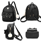 Girls Bowknot 3-Pieces Fahsion Leather Backpack Backpack Purse for Women Rucksack for Ladies Shoulder Bag Black