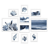 ArtbyHannah 10 Pack White Gallery Wall Picture Frame Collage Set with Blue Wall Art Wood Frame for Wall Hanging, Multi Size 11x14"x2,6x8"x2 ,5x7"x4