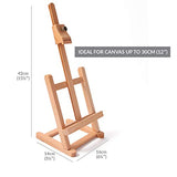 Small Table Top Easel Stand - Mini Tabletop Easel (42 cm Tall) and Artist Table Top Display Easel with Beechwood H Frame Holds Canvases for Painting and Scrapbooking