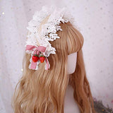 YOMORIO Womens Strawberry Maid Cosplay Hair Hoop Lolita Cute Bows Headwear Vintage Lace Hairband (White)