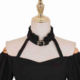 YANHUIG Womans Lolita Dress Ruffle Off-Shoulder Bowknot Halter BlacK Dress (L, Black)