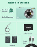 Digital Camera 2.7K 48MP Vlogging Camera, Auto Focus Digital Point and Shoot Camera with 32GB Memory Card,16X Zoom, Time Lapse Digital Cameras for 10-18 Years Kids Teenagers Students Boys Girls, Green