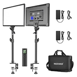Neewer 90W Desk Mount LED Video Light C-Clamp Stand Kit with 2.4GHz Wireless Remote, 2-Pack 45W Dimmable Bi-Color 18” Panel Light 3200K–5600K 4800 Lux CRI 97+ for Game/YouTube/Live Streaming