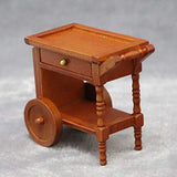 JIDAFANG-US Dollhouse Vintage Dining Car Dessert Cart Wooden Trolley 1:12 Miniature Kitchen Furniture for Dollhouse