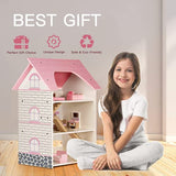 ROBUD Dollhouse Pink Dream House for Girls Pretend Play Sets for Toddlers DIY 3 Story Doll House with Furniture for Kids