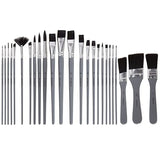 Acrylic Paint Brush Set 25pc - Black Taklon Art Brushes for Acrylics, Watercolor Painting Supplies, and Tempera - Synthetic Craft Paint Brush Kit