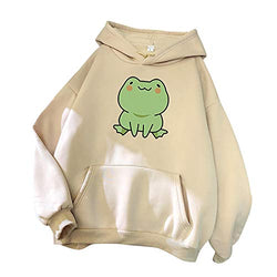 Women Hoodies Tops Cute Kawaii Frog Skateboard Printing Pullover Tops Long Sleeve Drawstring Sweatshirts by Chaofanjiancai