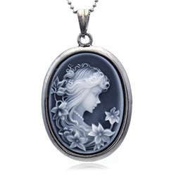Soulbreezecollection Grey Cameo Pendant Necklace Charm Fashion Jewelry for Women