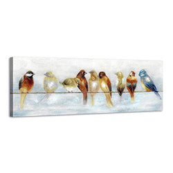 ARTISTIC PATH Abstract Birds Canvas Wall Art: Colorful Birds on Wire Picture Sparrow Painting Artwork for Living Room (45" W x 15" H, Multi-Sized)