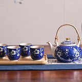 taimei teatime Japanese Tea Set, Ceramic Tea Sets with 1 Teapot, 4 Tea Cups, 1 Stainless Infuser, 1 Bamboo Tray, Beautiful Tea Sets for Adults with Plum Blossom Patterns, Tea Sets for Women